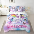 thumbnail image 2 of 7 Piece Rainbow Unicorn Bed in a Bag Queen Size Cute Cartoon Unicorn Bedding Sets Blue Purple Gradient Comforter Set with Sheets Colorful Butterfly Print Bed Set Kawaii Unicorn Decor Sheets, 2 of 5