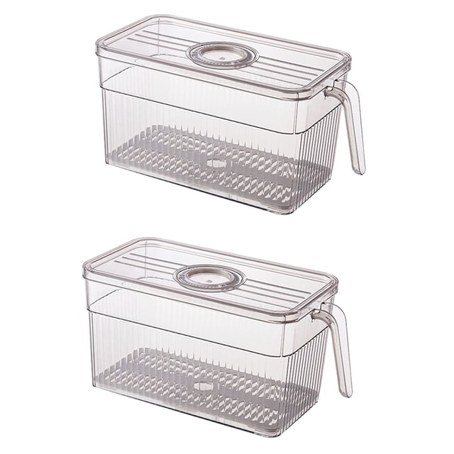 2X Refrigerator Storage Box Timekeeping Keep Fresh Food Organizer Box with Handle Transparent Material Photo Color