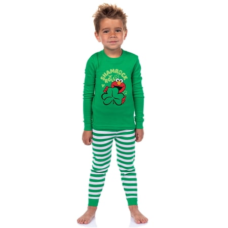 Sesame Street Toddler St. Patrick's Day Lucky Shamrock Elmo Sleep Pajama Set For Boys Girls
