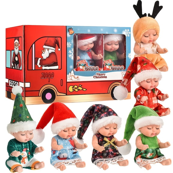 POLEET 6 Pcs Mini Christmas Dolls Tiny Reborn Cute Realistic Baby Dolls Holiday Birthday Gifts Set for Girls Toddlers Kids Basket Stuffers