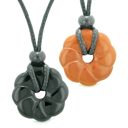 Magic Lotus Flower Lucky 30mm Donut Amulets Black Agate Red Jasper Love Couples Best Friends (Best Flower Of The Month Club)
