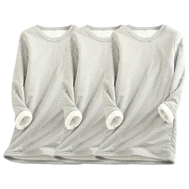 AherBiu Chandail Molletonné à Col Rond pour Femmes 3 Pcs, Chaud, Doublé en Sherpa, Manches Longues, Chandail Chaud d'Hiver, Hauts, Tenue de Détente