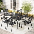 thumbnail image 2 of SOLAURA 7 Piece Outdoor Patio Dining Set, Metal Furniture Set Rectangular Dining Table with Umbrella Holes & 6 Stackable Backyard Garden Chairs, 2 of 9