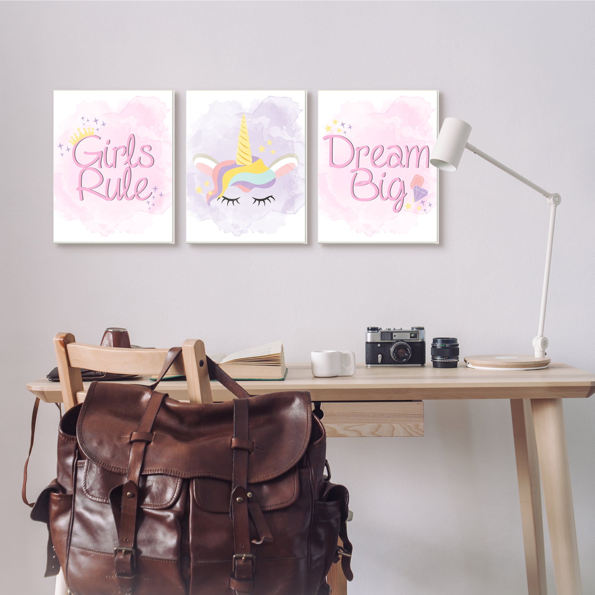 Stupell Indtries Girls Rule Dream Big Star Crown Unicorn,13 x 19,Design by Kim Allen