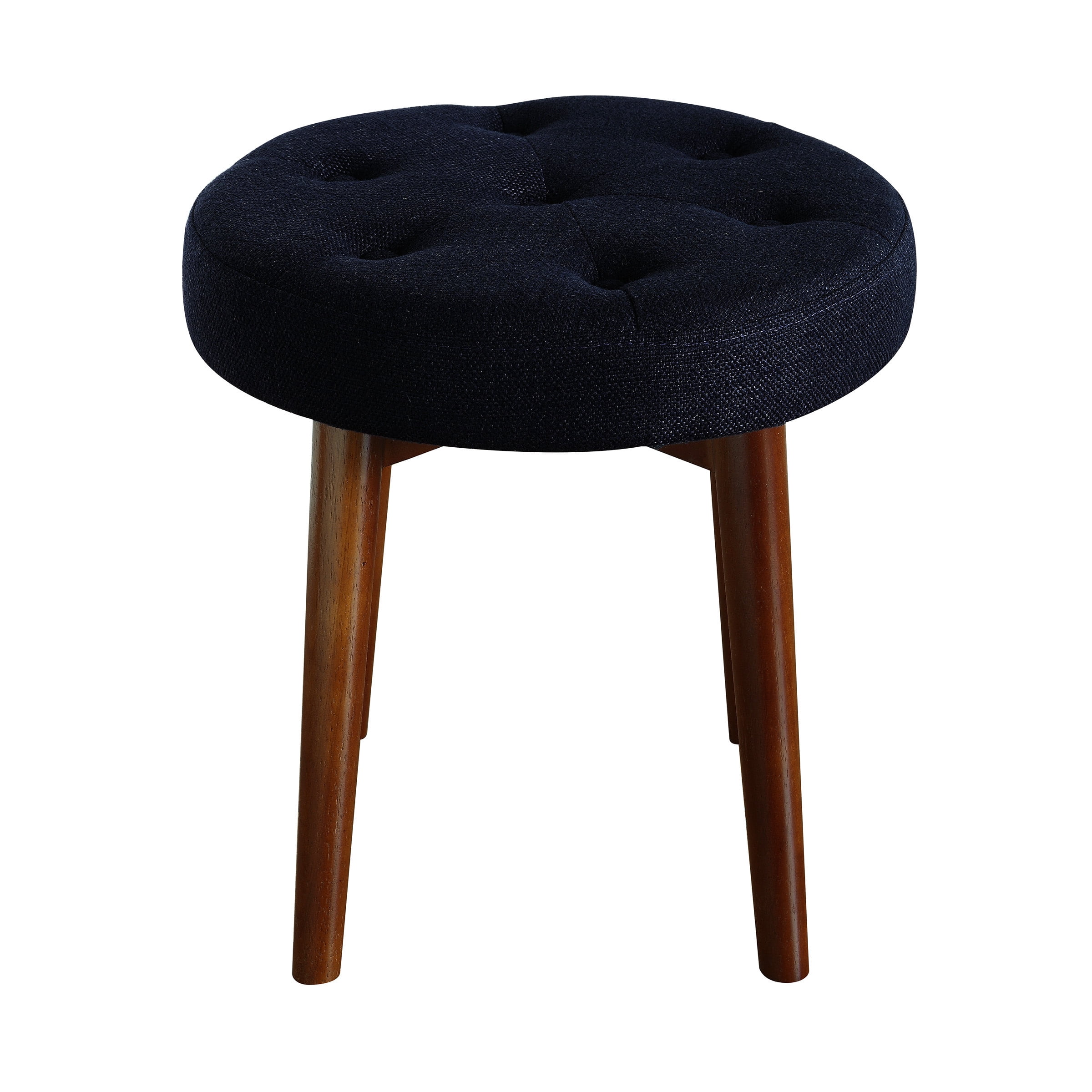 Elle Decor Penelope Tufted Upholstered Round Ottoman Foot Stool, Navy Blue