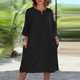 thumbnail image 2 of Gibobby Vestidos Casuales para Mujer Vestido retro de manga siete con cuello en V y botones de color sólido informal para mujer(Negro,M), 2 of 5
