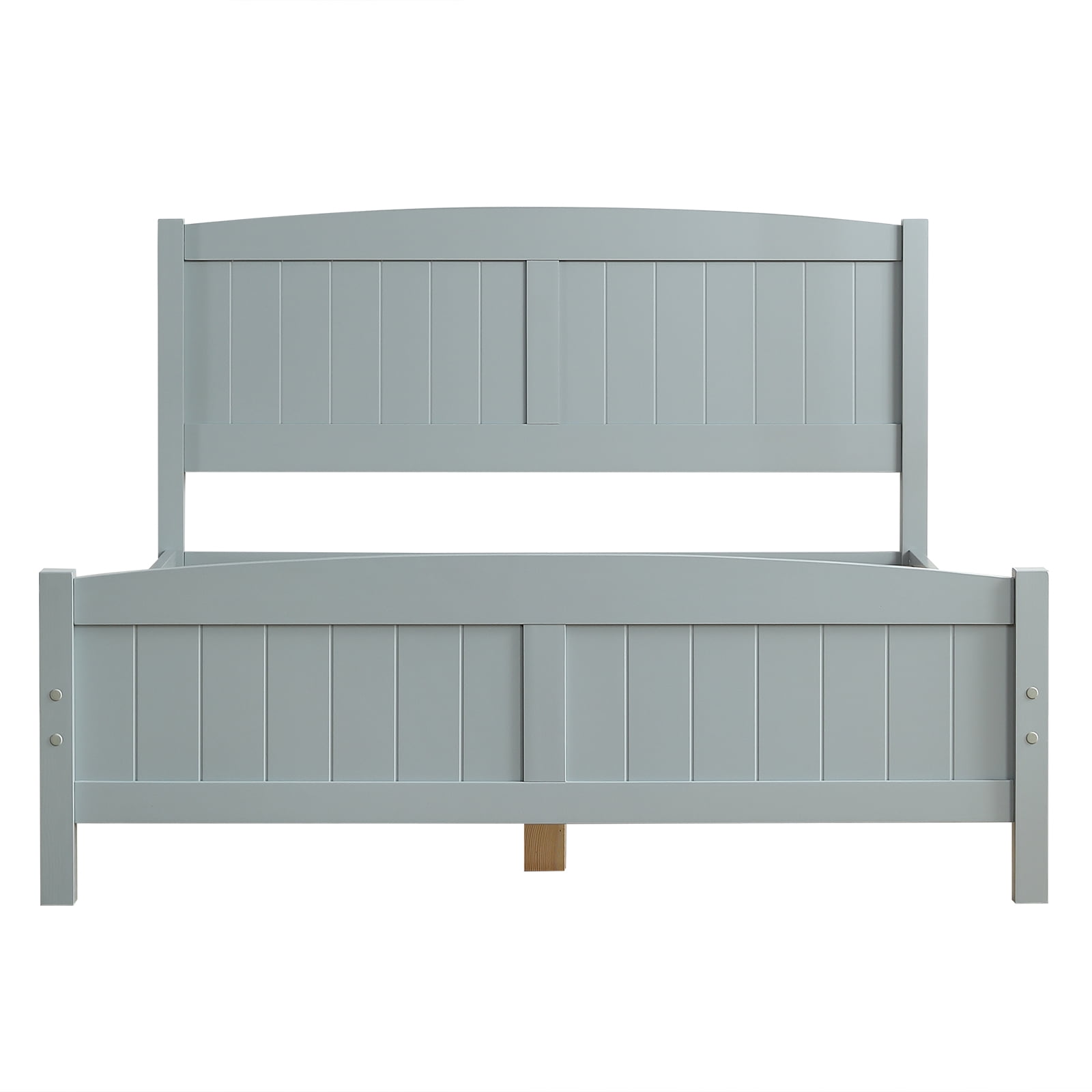 Full Single Bed Frame Vertical Striped Decorative Curved Headboard and Footboard Bed Frame Painted + Melamine Veneer & Pine + MDF Wood Bed, 77.8*56.54*37.8in Grey