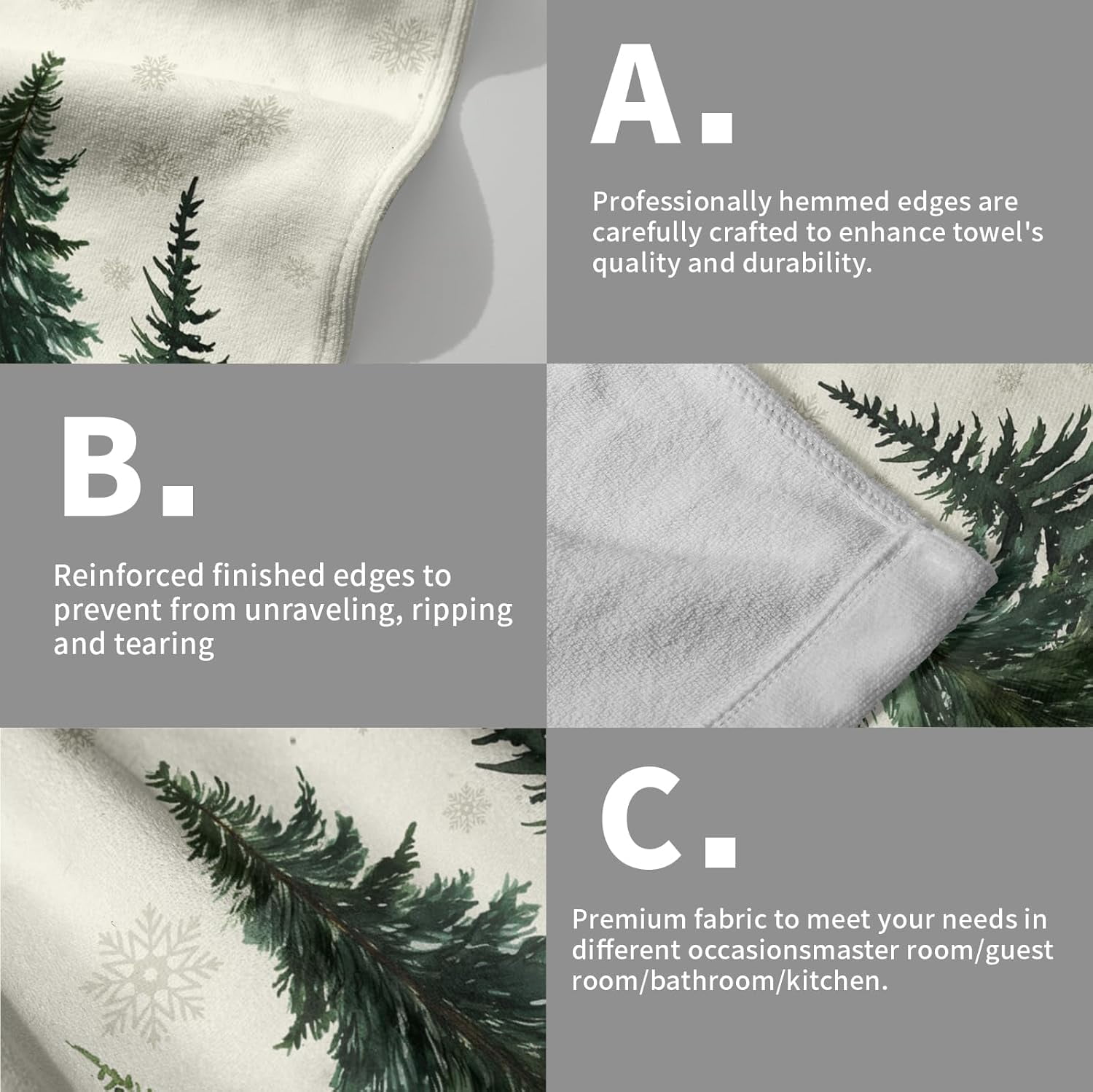 Winter Trees Hand Towels Set of 2, 28x14 Inch Nature Snow Pine Tree Xmas Beige Absorbent Microfiber Fingertip Towel Wash Cloths for Bath Kitchen Yoga Spa Face Hair