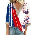 thumbnail image 3 of Feancey Womens Lace V Neck American Flag Shirts 4th of July 3/4 Sleeve Plus Size Tops Novelty Memorial Day Graphic Tees Loose Patriotic Blouses Red XL, 3 of 6