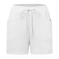 thumbnail image 4 of vigerkar Womens Linen Shorts,2025 Summer Shorts for Women Comfy Cute Drawstring Beach Short Pants with Pockets,Outdoor White, L, 4 of 5