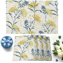 Dining Table Placemats Set Of 6(Cotton Linen),Vintage Floral Plant,Heat Resistant Non-Slip Table Mats,Yellow Blue,Indoor Outdoor Table Placemat for Holiday Banquet Kitchen Table Decor,Machine Washable