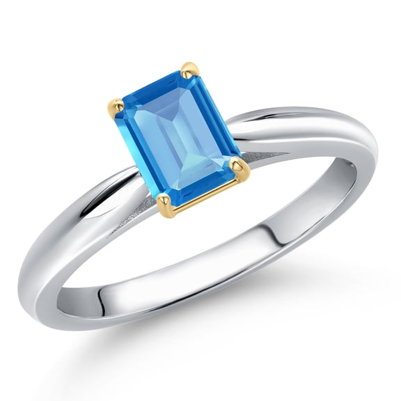 Gem Stone King 10K Two Tone Gold Swiss Blue Topaz Engagement Ring for Women | 0.70 Cttw | Octagon 6X4MM | Gemstone November Birthstone | Size 5