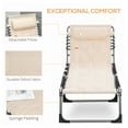 thumbnail image 5 of Folding Chaise Lounge Chair, Outdoor Reclining Beach Chair with Pillow - 5 Position Adjustable, Padded, Portable for Patio, Camping, Beige, 5 of 9