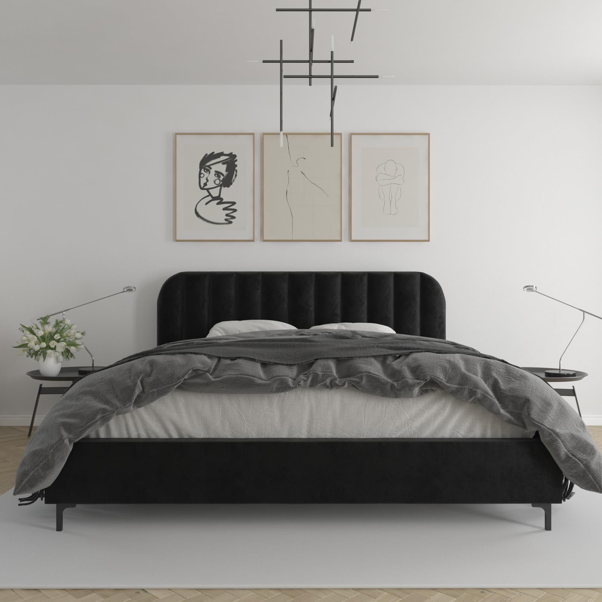 DHP Callie Upholstered Platform Bed, King, Black Velvet