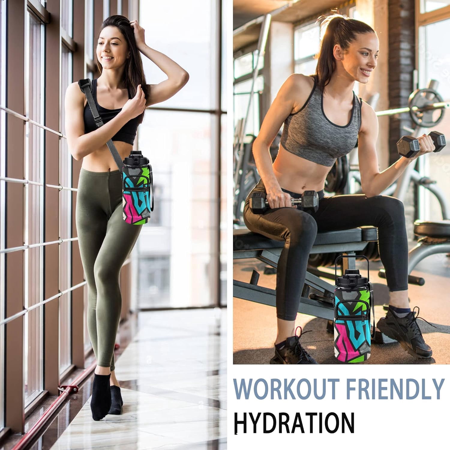 Tribal Maze Half Gallon Water Bottle with Sleeve 1/2 Gallon Water Bottle 64 Oz Water Bottle with Time Marker, Motivational Water Bottle Half Gallon Water Bottle with Straw for Women Gym Yoga Pregnance