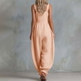 thumbnail image 4 of Women Button Down Cotton Jumpsuits Plain Strap Sleeveless Casual Wide Legs Rompers Loose Overall with Pockets, 4 of 6