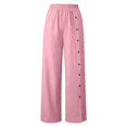 thumbnail image 3 of Women's Solid Cotton Linen Pants, High Waisted Wide Leg Trousers with Button Detail and Split Hem, Casual Summer Pants with Pockets, 3 of 6