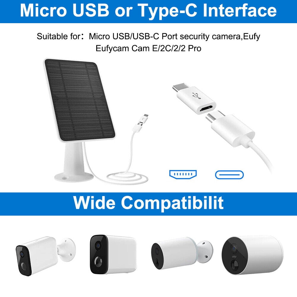 Solar Panel for Security Camera,10W USB Solar Panel Micro USB & USB-C Port Solar Panel IP65 Waterproof Solar Charger for Camera with 360°Adjustable Mounting