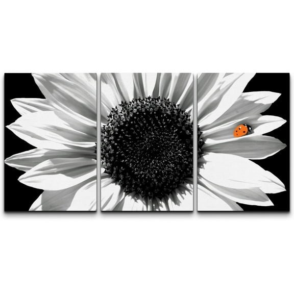 wall26 Canvas Print Wall Art Set Black & White Sunflower with Red Ladybug Floral Botanical Photography Modern Art Rustic Scenic Colorful Ultra for Living Room, Bedroom, Office - 24"x36"