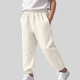 thumbnail image 2 of kpoplk Boys Cargo Pants Cotton Casual Pants Elastic Waist Hiking School Uniform Sweatpants Joggers(Beige,3-4 Y), 2 of 7