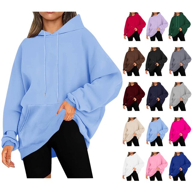Chandail en Molleton pour Femmes Chandails en Molleton à Capuche Unis Décontractés Manches Longues Chandail Tops Ndbuld Décontracté Noël Uni Col Rond Manches Longues Chandail Blouse Chandail en Molleton Bleu Clair 4TG