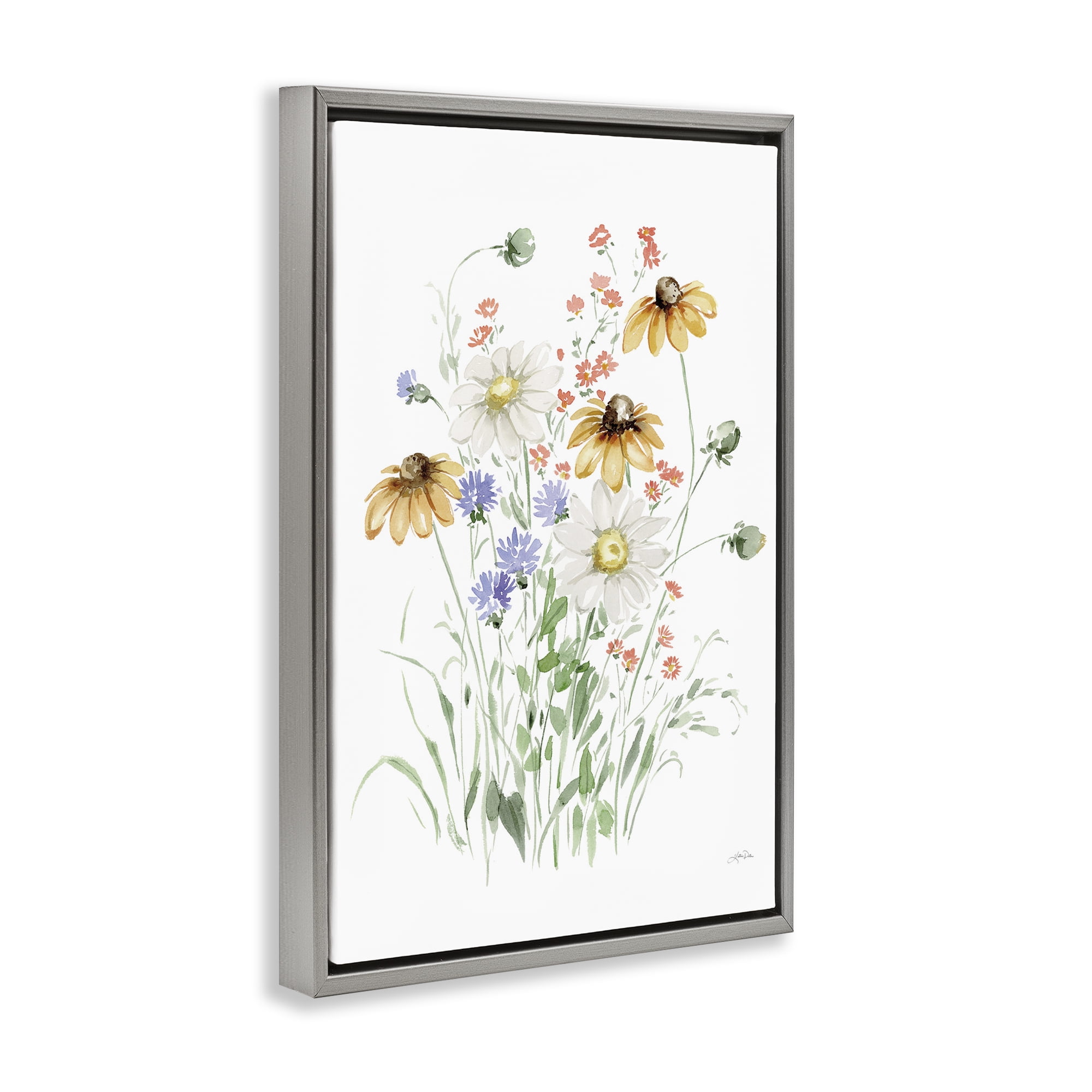 Stupell Industries Summer Garden Blooms Botanical & Floral Painting Gray Floater Framed Art Print Wall Art, 21 x 31