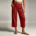 thumbnail image 2 of Wide Leg Palazzo Capri Pants for Women Lightweight Drawstring Loose Flowy Dressy Capris Casual Summer Bottoms With Pockets Wine L, 2 of 8