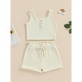 thumbnail image 2 of GXFC Kids Girls Fashion Solid Shorts Outfits Big Girls Sleeveless Button Cami Ribbed Crop Tops and Shorts Children Girls Summer Two Piece Set 8-14T, 2 of 9