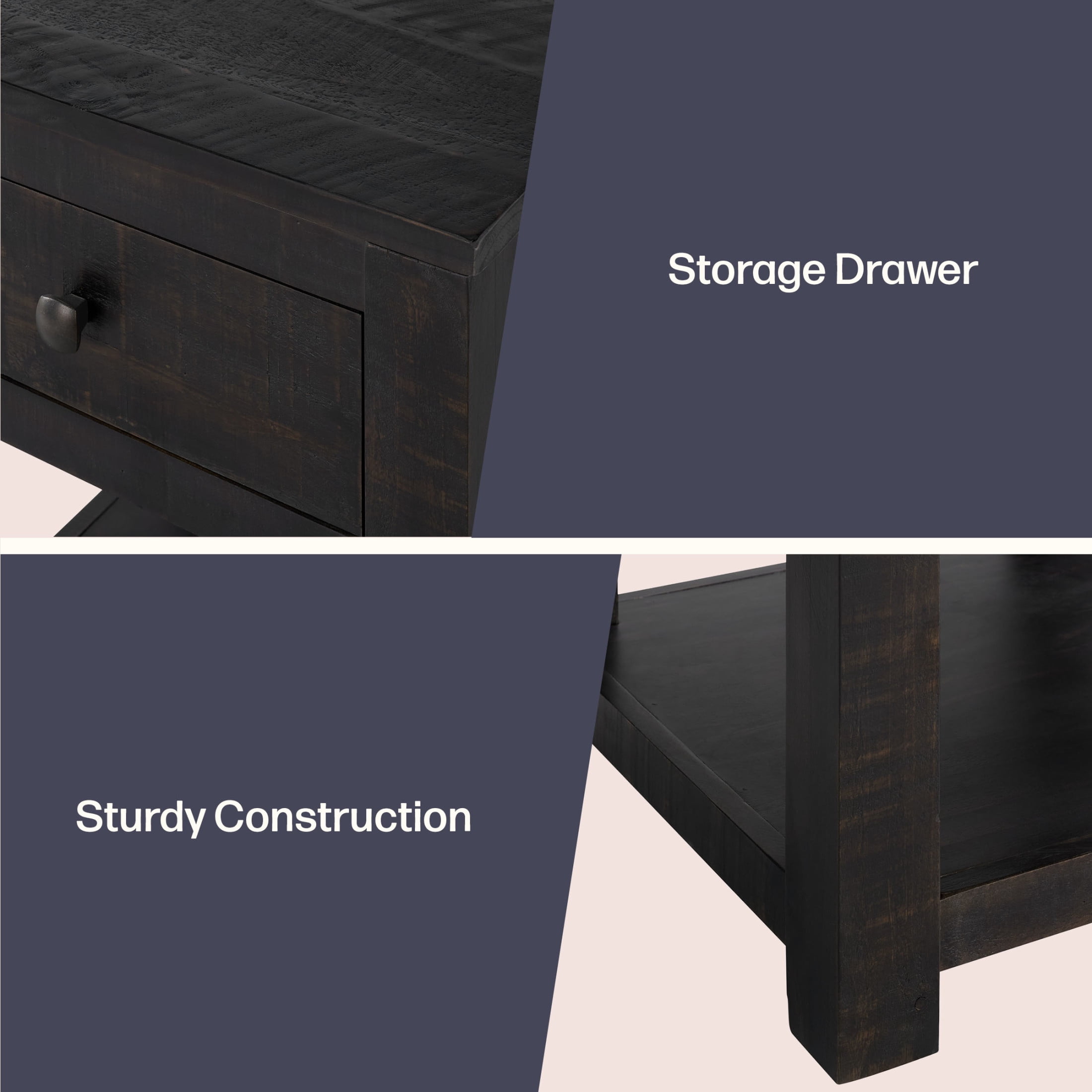 Alaterre Furniture Durham Living Room Side Table - 20in End Table with Drawer and Shelf, Dark Brown