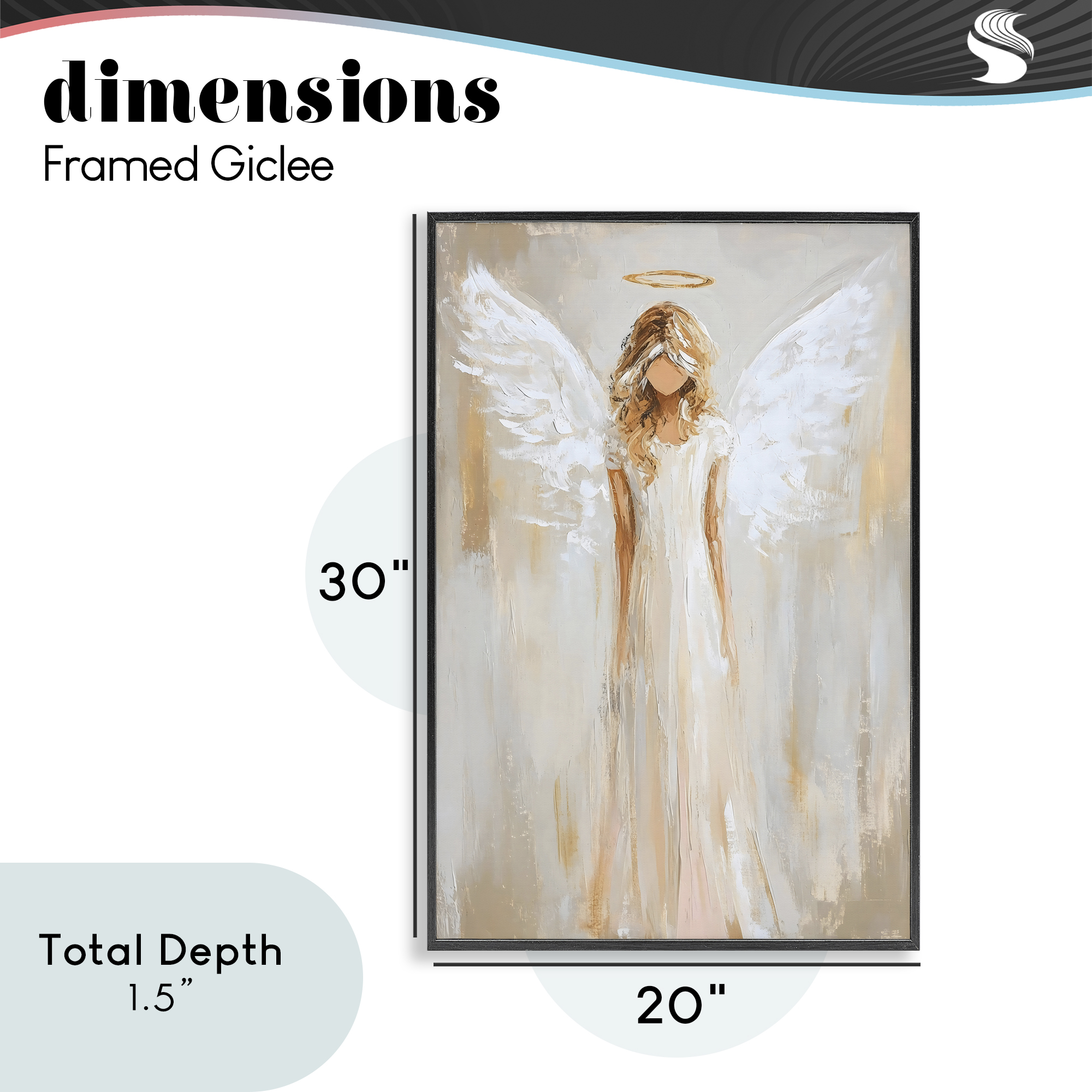 Divine White Robe Angel Black Framed Giclee Art, design by Petal Prints Design