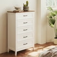 thumbnail image 2 of Lofka 5-Drawer Dresser for Bedroom, 45" Tall Farmhouse Rustic White Wood Chest with Wide Metal Handles - Bedroom Organizer, 2 of 11