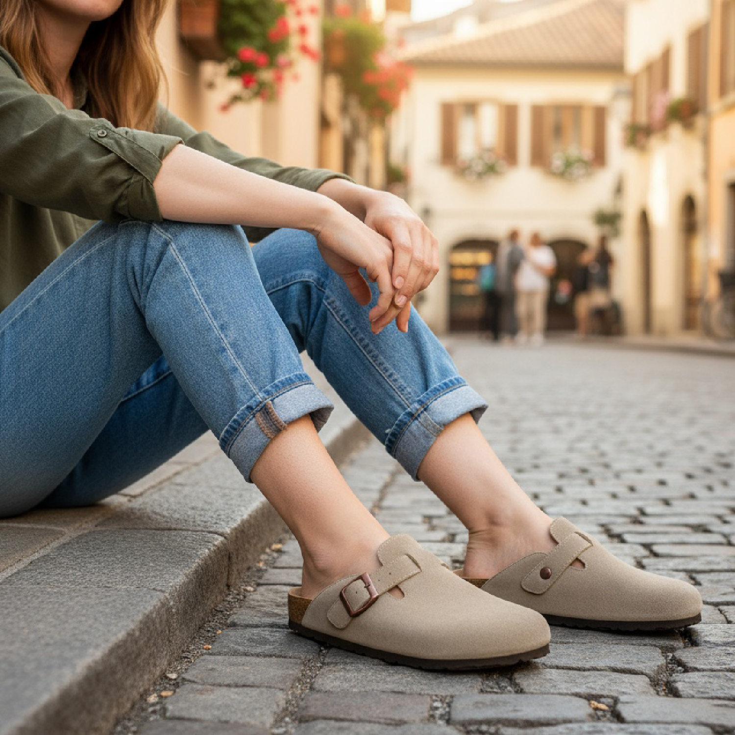 Ecetana Women's Suede Clogs with Cork Footbed Arch Support photo 2