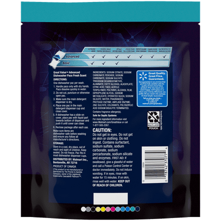 Great Value Advanced Automatic Dishwasher Pacs, Fresh Scent, 32 Count