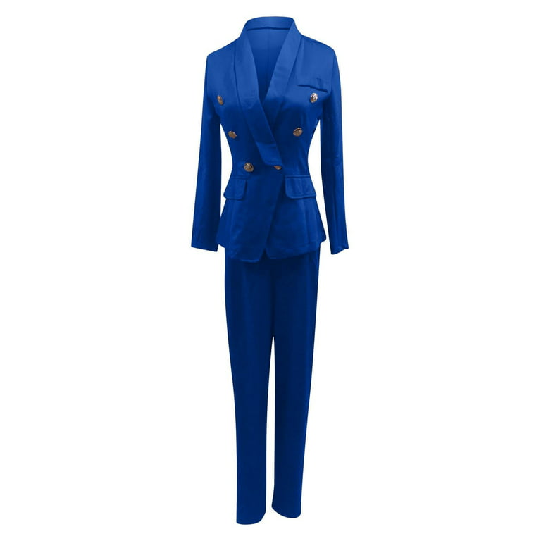 FAKKDUK Elegant Business Suit Sets for Women Pants Suits for Women Dressy 2  Piece Casual Plus Size Open Front Blazer Pant Suit Set Wedding Prom Work  Business Suit, Dark Blue&XXXL 
