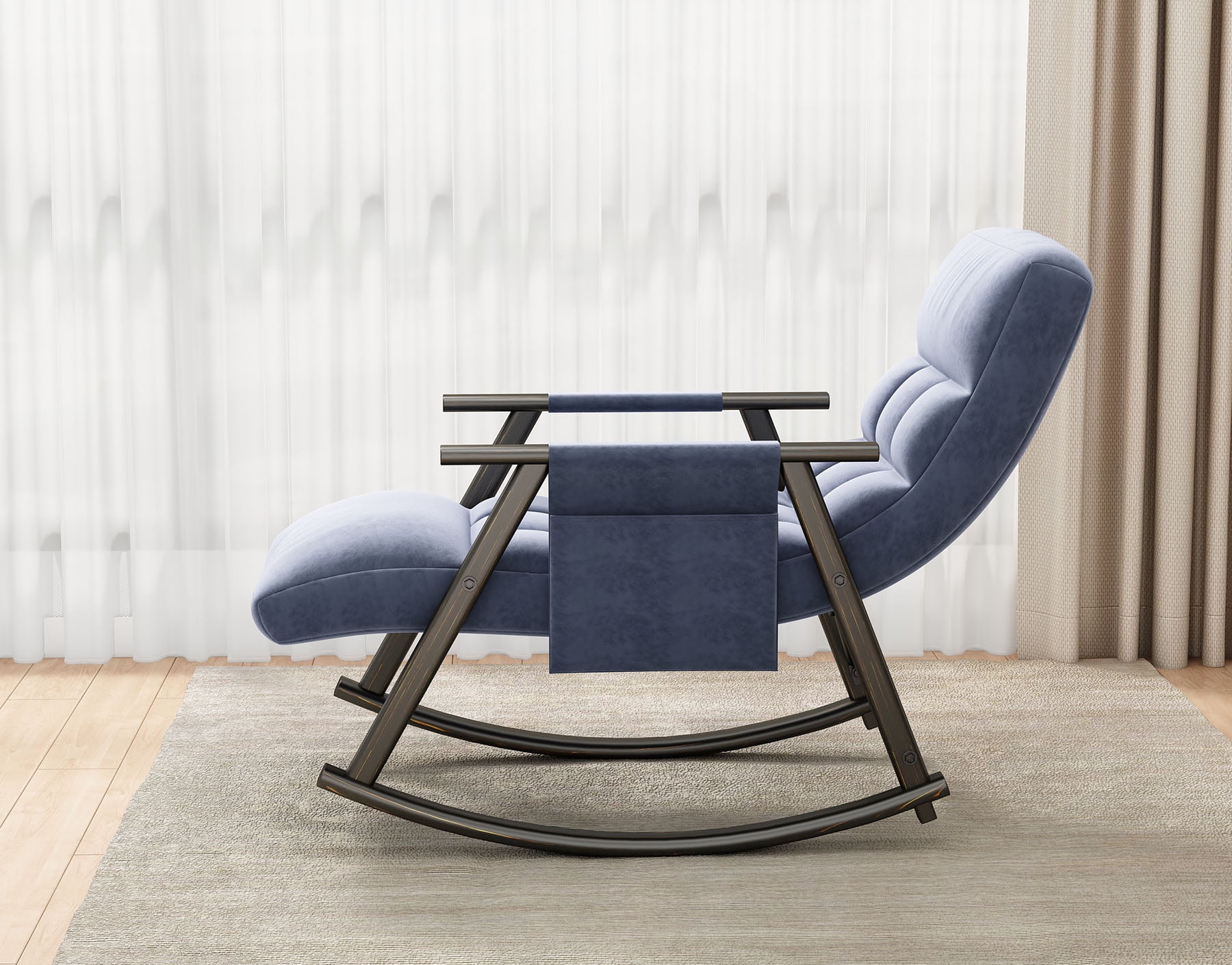 Multi-Position Reclining Rocking Chair Adjustable Back & Footrest Soft Sponge Cushion Gentle Rocking, No Dizziness Easily Foldable & Portable (300LBs) Nursery Glide Chair
