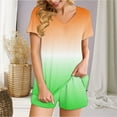 thumbnail image 2 of Fashion 2 Piece Sets for Women Summer Plus Size Gradient Casual Home Two-piece V-neck Top With Pocket Shorts Set, 2 of 6