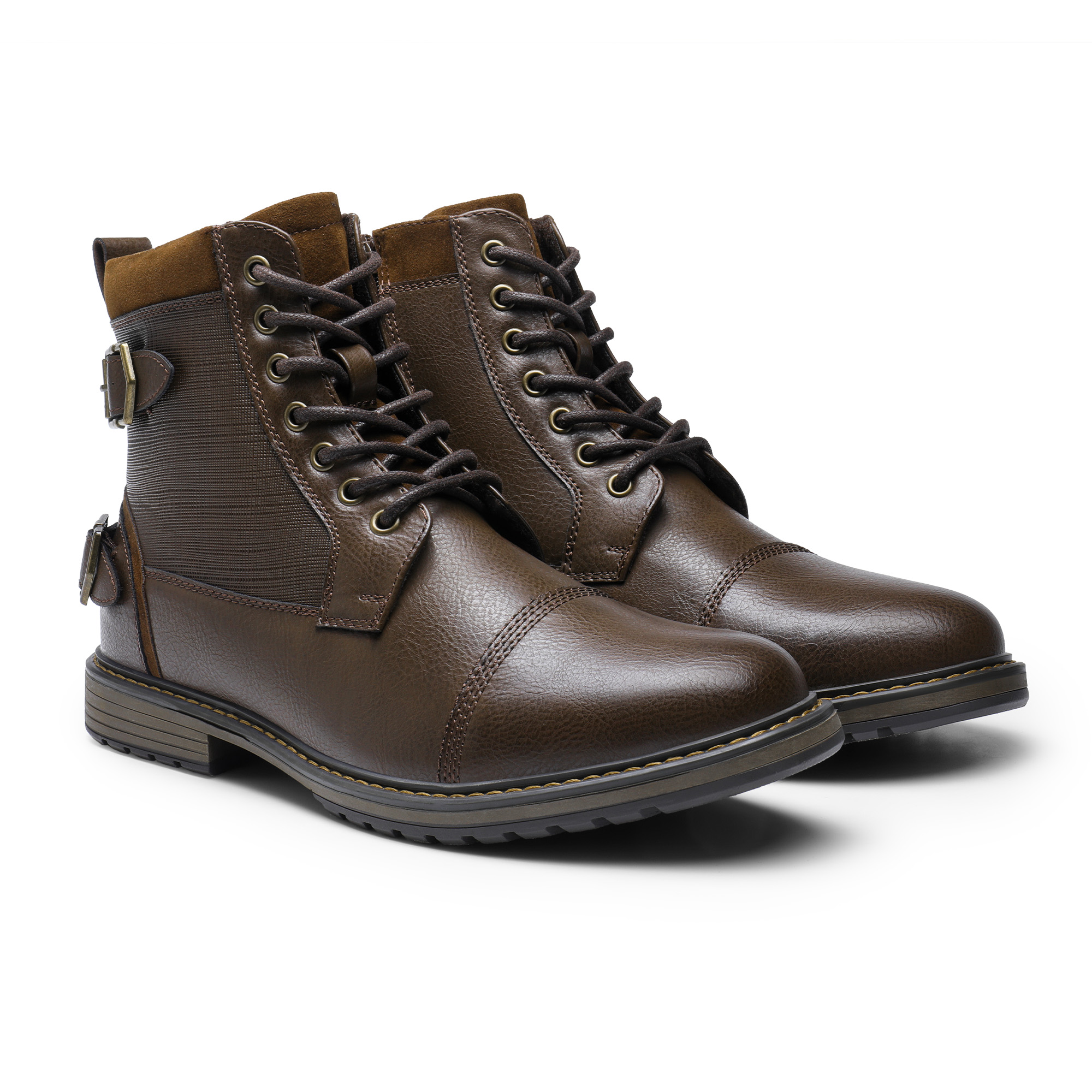 Bottes Moto Pour Homme Bruno Marc - Style Classique à Lacets, Avec Fermeture éclair Latérale Et Semelle Antidérapante