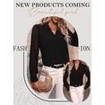 thumbnail image 4 of QAFOPEH Women Notched V Neck Lace Long Sleeve Solid Color Work Office Chiffon Shirt, 4 of 7