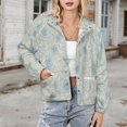 thumbnail image 3 of Jackets for Women Winter Coat Jackets Flannel Stand Collar Jacket(Blue Floral Pattern Vintage,Size:S-4XL), 3 of 7