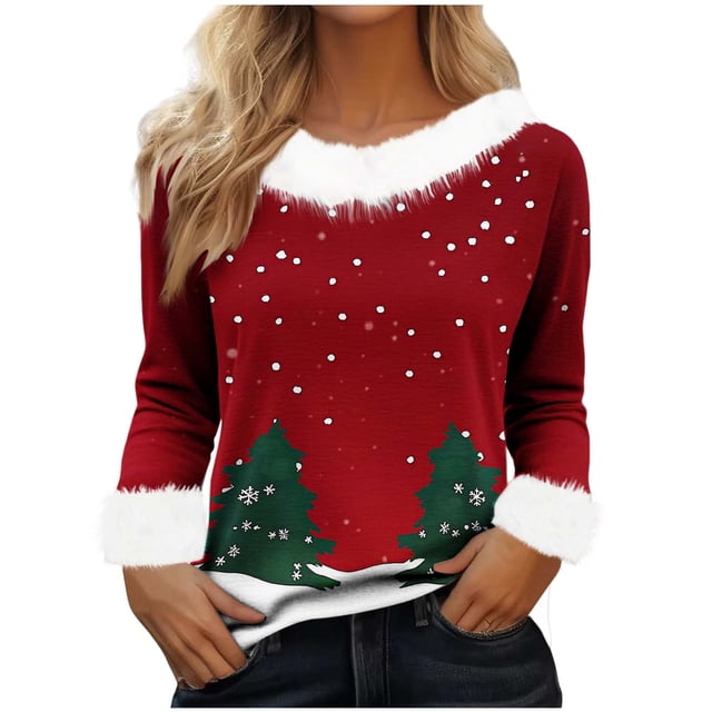 Birdeem Chandails de Noël pour Femmes, Manches Longues d'Hiver à Col Rond, Mode Décontractée