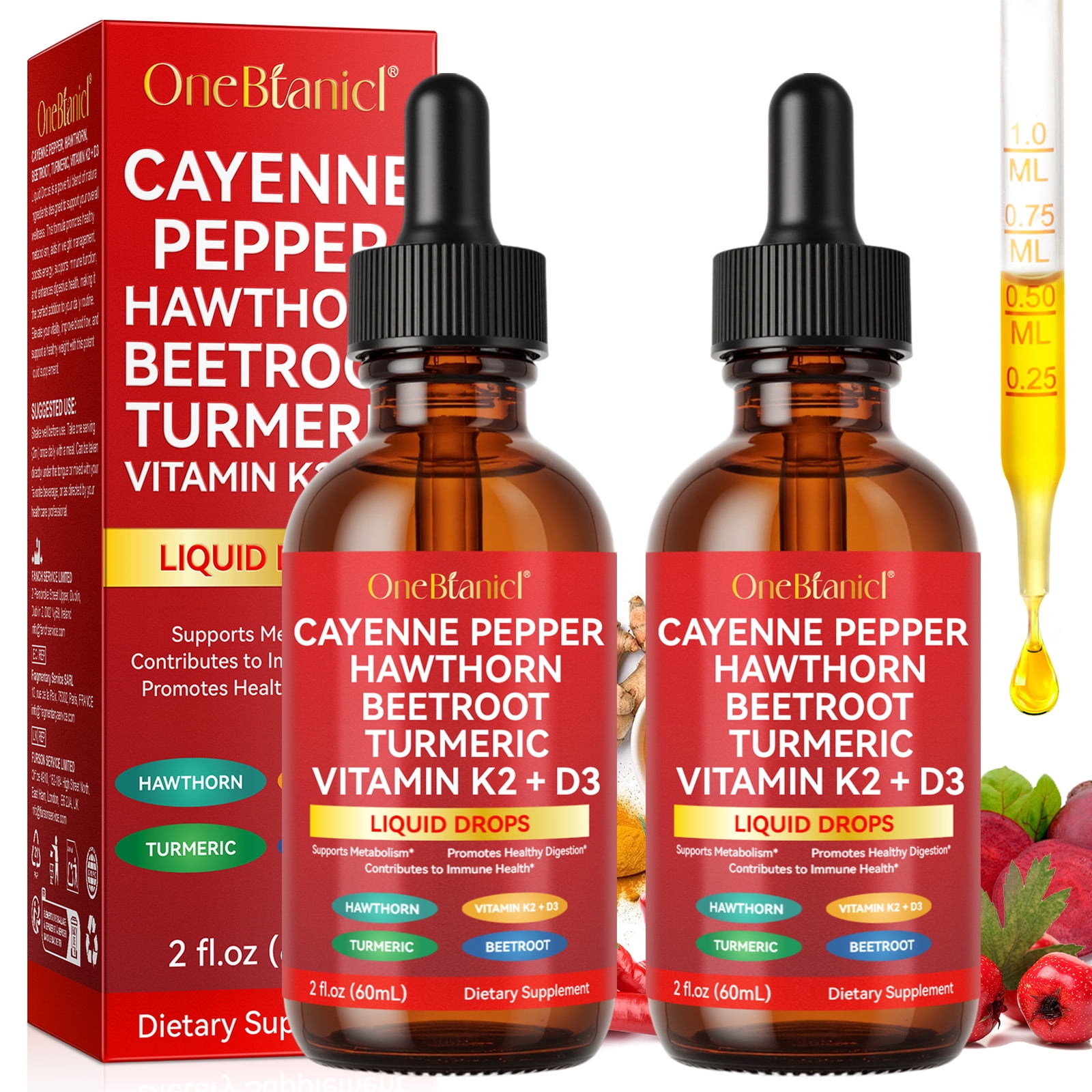 2 Pack Cayenne Pepper Supplement Liquid, Cardiovascular Support, Immune Health, 2 fl oz