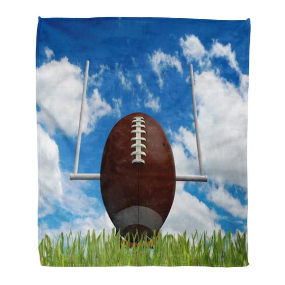SIDONKU Flannel Throw Blanket High Brown Field Football Ball on Green Grass Red Soft for Bed Sofa and Couch 50x60 Inches