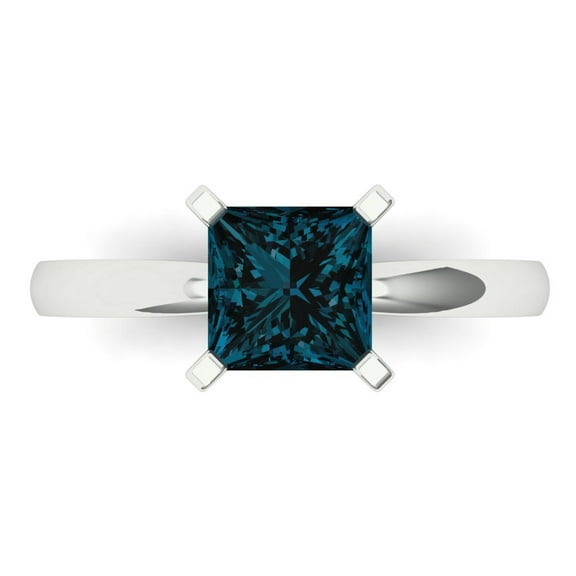 1.5 ct Princess Cut Natural London Blue Topaz Solitaire 14K White Gold Womens Engagement Ring