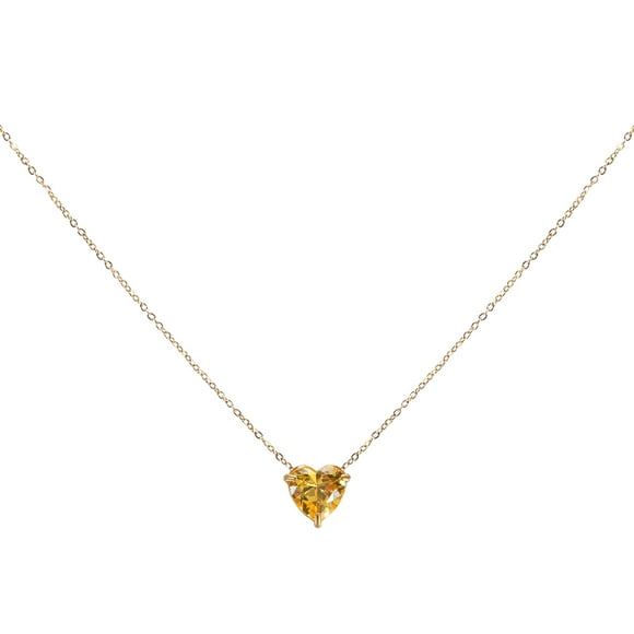 Uxcell Birthstone Necklace for Women, Heart Cubic Zirconia Pendant Necklace, Champagne