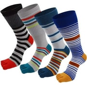 4 Pairs Mens Toe Socks Cotton Calf Socks, CUGBO Five Finger Crew Socks Boot Long Leg Socks for Men Stocking With Elastic Cuff Soft & Comfortable