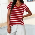 thumbnail image 2 of LNWUY Womens Fashion Striped Short Sleeve T-Shirts Summer Tops V-Neck Lightweight Breathable Casual Loose Basic Tee Blouses Red L, 2 of 8