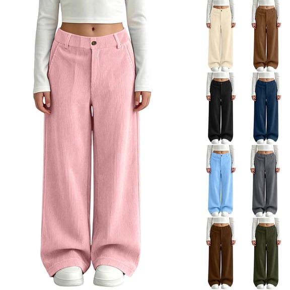 YUANxueke Girls Corduroy Pants High Waisted Casual Loose Fit Fashion Straight Leg Trousers for 5-16 Years