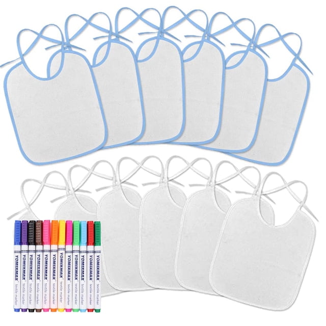 Baberos de dibujo para bebés ideales para diseñar y pintar usted mismo 24 piezas (12 baberos + 12 marcadores textiles rosas) Ormromra JPXSD-181