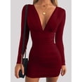 thumbnail image 1 of Minivestido Sexy de manga larga con escote en V profundo para mujer, ropa de fiesta de Color sólido, 1 of 6
