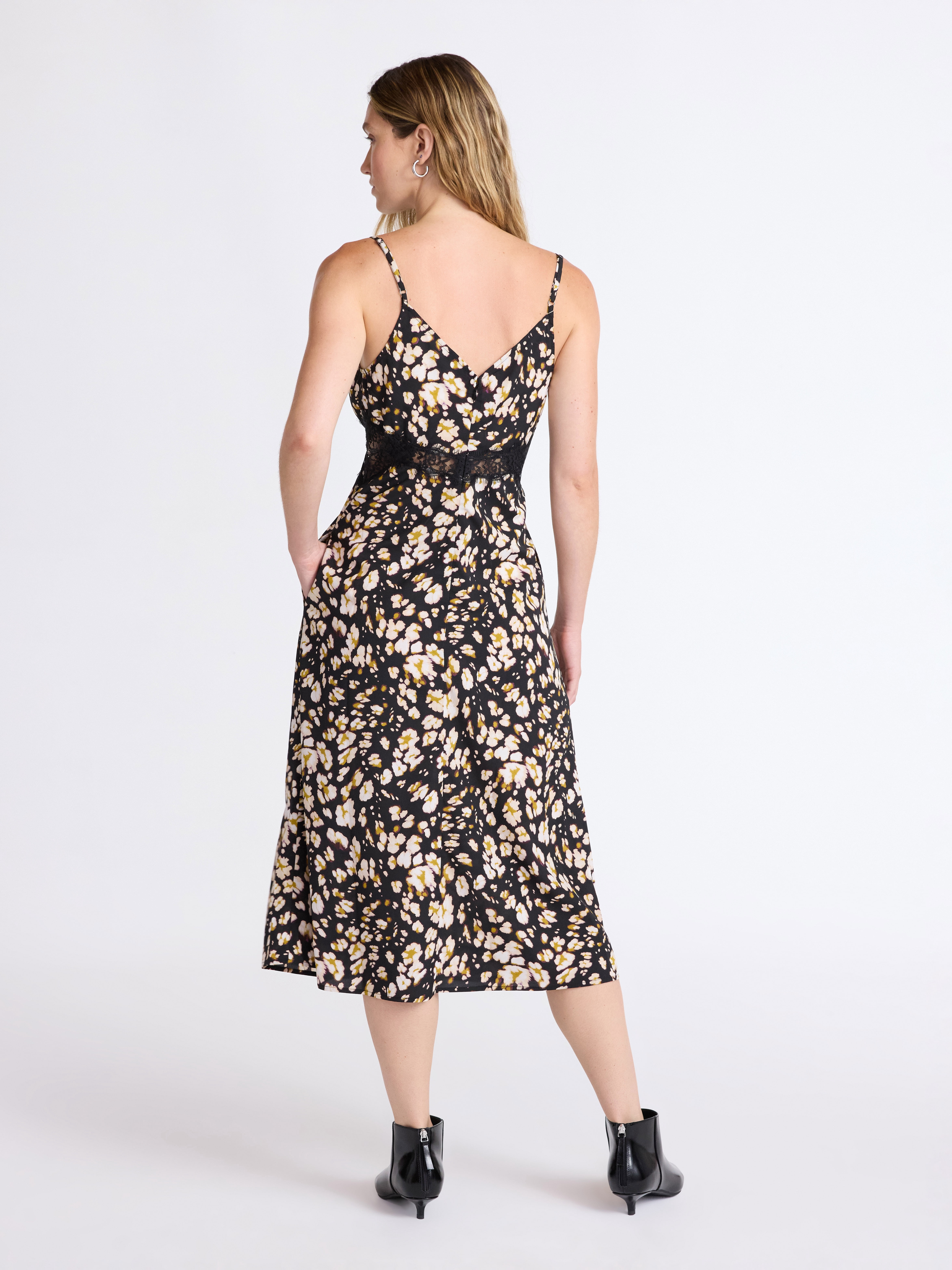 Scoop Women’s Cutaway Midi Dress with Lace Insets, Sizes XS-XXL